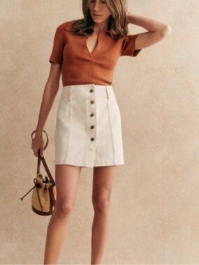 Sezane Beige Denim SAVINE Mini Skirt Size 40